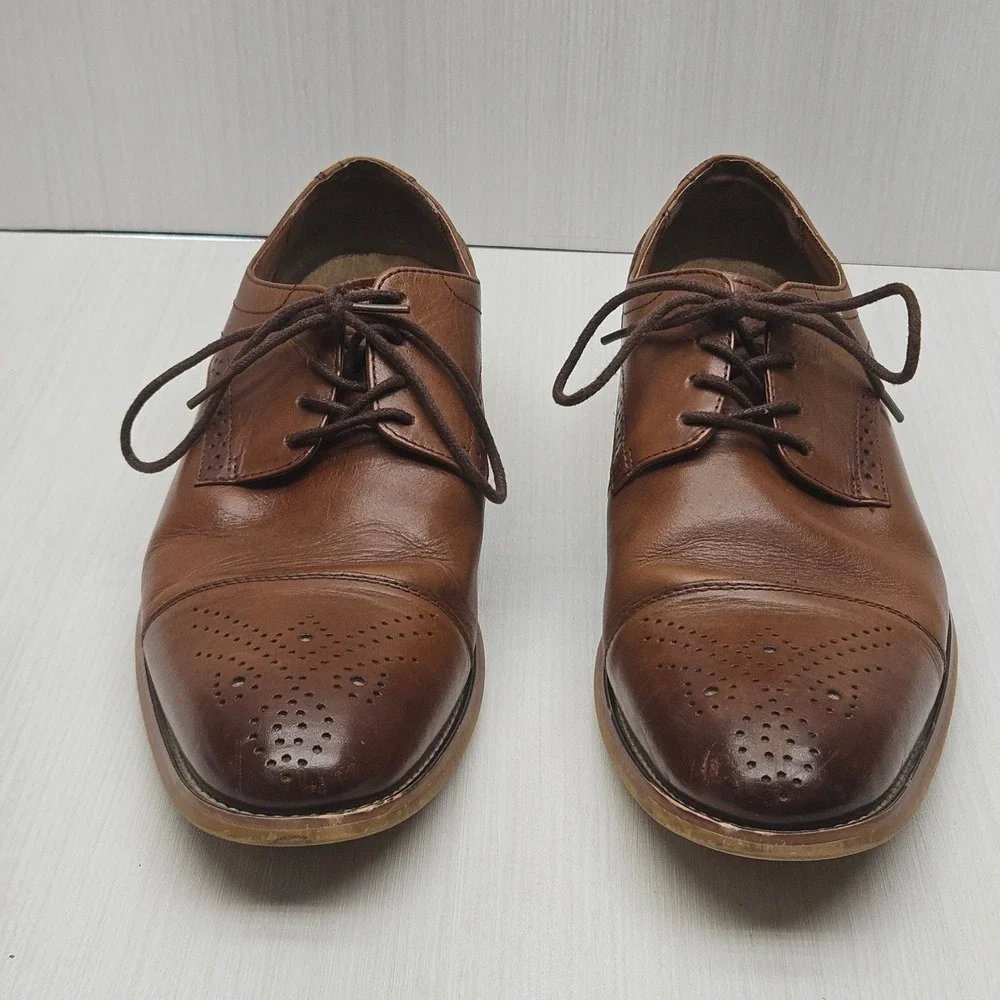 Stacy Adams Mens Brown Leather Cap Toe Brogue Oxford Shoes 20184-221 8.5M